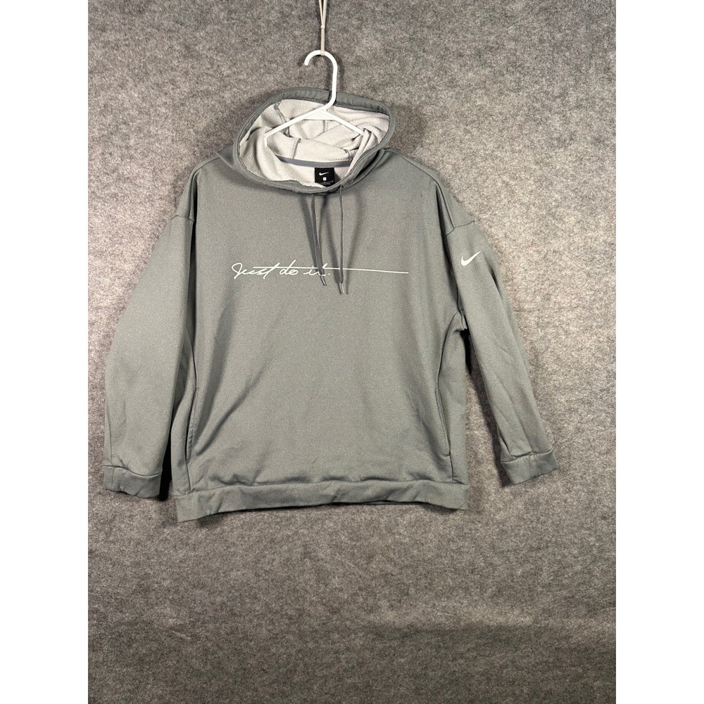 Nike Just Do It Hoodie Mens Size L Gray Pullover Long Sleeve Athletic Sweatshirt